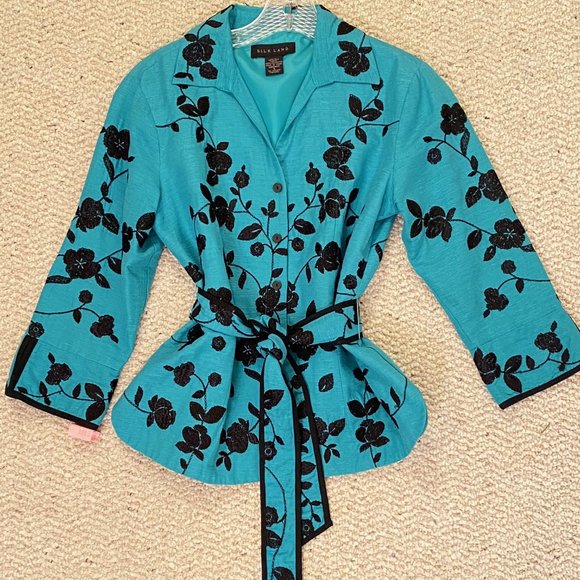 Teal Ladies Blazer -- 100% Silk - Picture 6 of 16